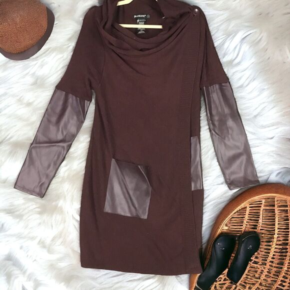 Blank NYC Women’s Size S Maroon Faux Leather Panel Drape Cardigan Sweater - Picture 4 of 14